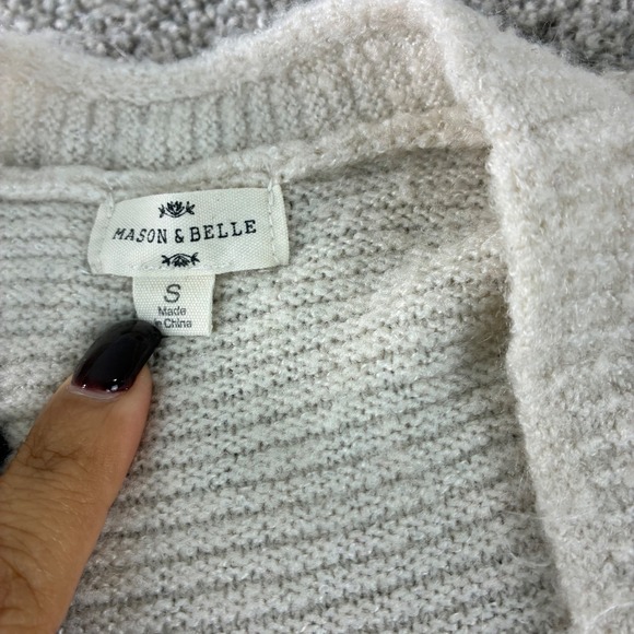 Mason & Belle Womens Cardigan Sweater Small Open‎ Front Aztec Print Cream Black - Picture 3 of 8